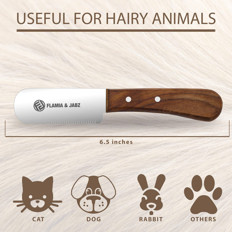 FLAMIA & JABZ Professional Dog Grooming Hand Stripping Knife, Stripper Trimmer Tool, Red Meranti Wooded Handle non slip grip with Tripping Stainless Steel blade (Fine, Right Handed) Fine - PawsPlanet Australia