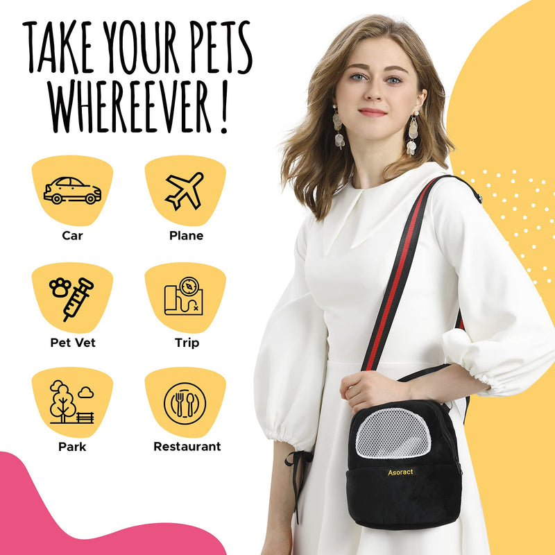 Hamster Carrier Bag, Upgraded Small Animal Bonding Soft Hedgehog Pouch Portable Outgoing Travel Bag with Adjustable Strap and Breathable Mesh for Squirrel Mice Sugar Glider Etc (Black, L) Black - PawsPlanet Australia