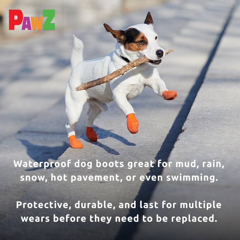 PawZ Rubber Dog Boots for Small Paws - All-Weather Waterproof Dog Shoes, Anti-Slip Traction for Rain, Snow, Mud & Hot Pavement - Pull-On Dog Booties, Orange - X-Small (1.5"-2") - Pack of 24