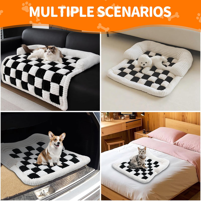 Fuzzy Pet Couch Covers for Sofa, Cozy Puppy Dog Bed Covers for Furniture Protector, Non-Slip Fluffy Plush Doggy Sofa Cover Bed for Home and Car (35.43 x 35.43 x 1.97in) Black - PawsPlanet Australia
