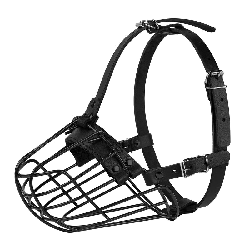 Pitbull Dog Muzzle Metal Mask Amstaff Secure Wire Basket Adjustable Durable Leather Straps for Large Dogs (Black) Black - PawsPlanet Australia