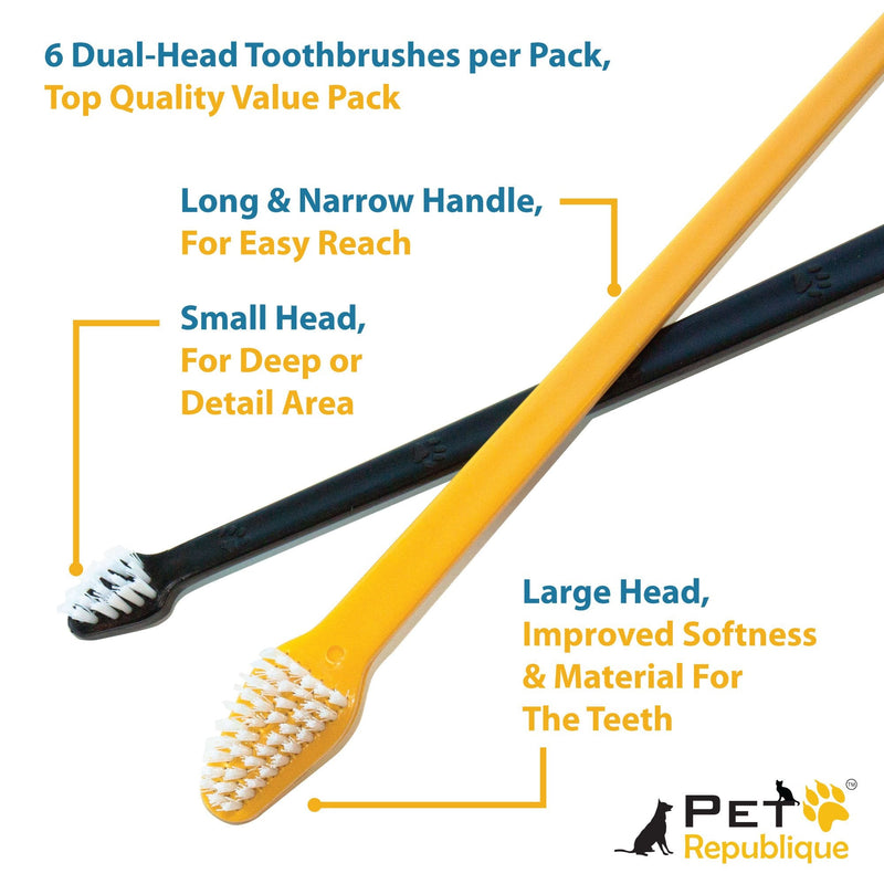 Pet Republique Dog Toothbrush Set of 6 – Dual Headed Dental Hygiene Brushes for Small to Large Dogs, Cats, and Most Pets - PawsPlanet Australia
