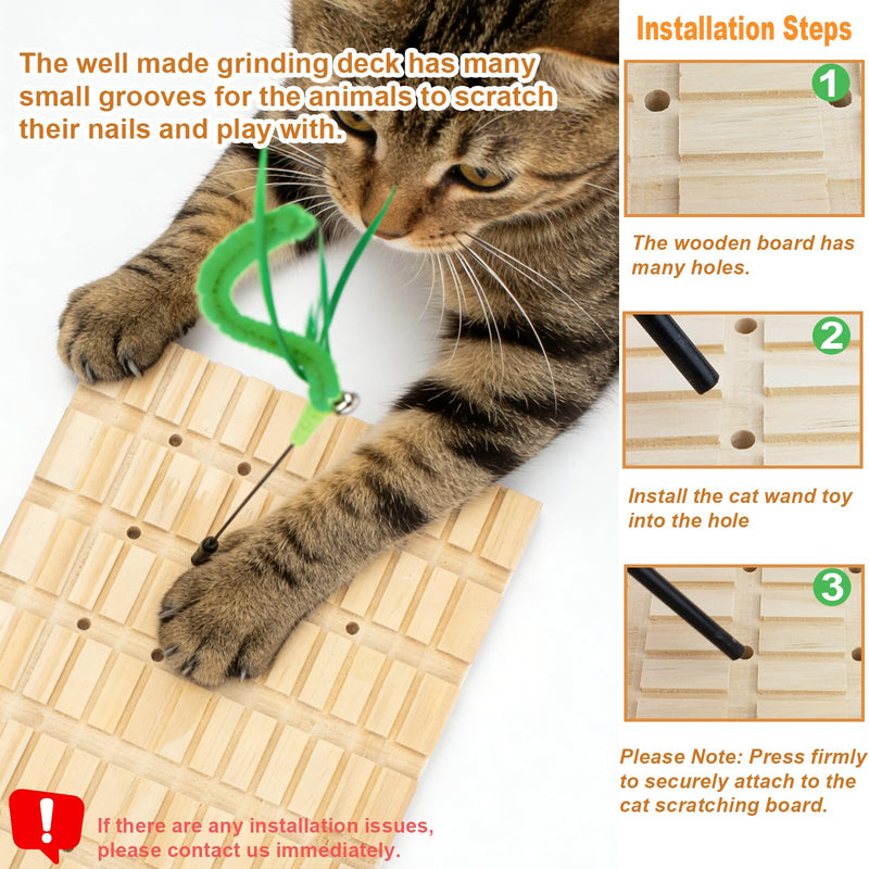 Rabbit Scratch Board with Teaser Toys, Wooden Bunny Grinding Claws and Teeth Care Pad to Exercise, Natural Interactive Small Animals Play Toy for Chinchilla Guinea Pig for Boredom