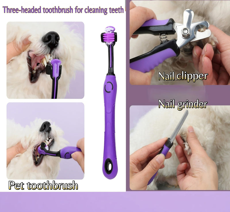 Pet Hair Grooming Tool Kit-9 Packs Dog Cat Grooming Kit Pet Dog Cat Grooming Supplies Washing Gloves Slicker Brush Kit Nail Grider Trimming Tools Pet Toothbrush Comb and Grooming Scissors Set - PawsPlanet Australia