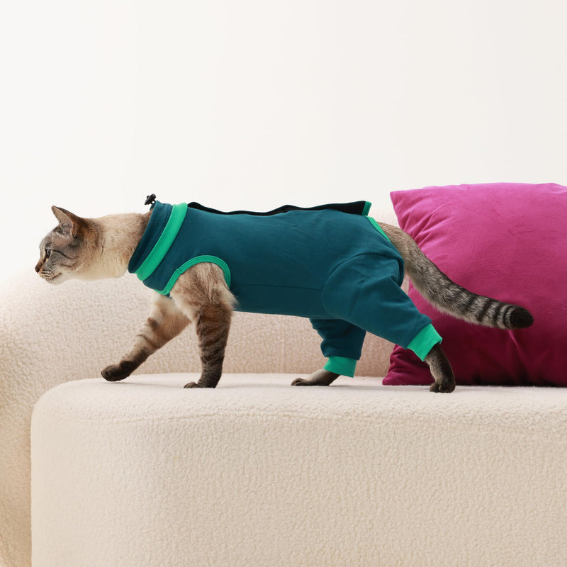 Cat Recovery Suit with Hind Legs, Soft Spay Recovery Suit for Female Cats, Kitten Onesie for Cats After Surgery, Anti-Licking Abdominal & Hind Leg Wound Protector, Cone Alternative - Green L Large