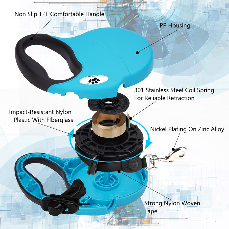 16 ft Retractable Dog Leash for Large Dogs up to 110 lbs,Tangle-Free Nylon Tape,Blue L blue - PawsPlanet Australia