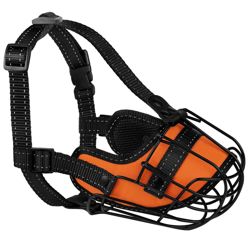 OOPSDOGGY Pitbull Dog Muzzle Reflective Metal Mask Secure Wire Basket Muzzles for Large Sized Dogs Amstaff Soft Cage to Prevent Biting Chewing with Adjustable Straps (Orange, Pitbull) Orange