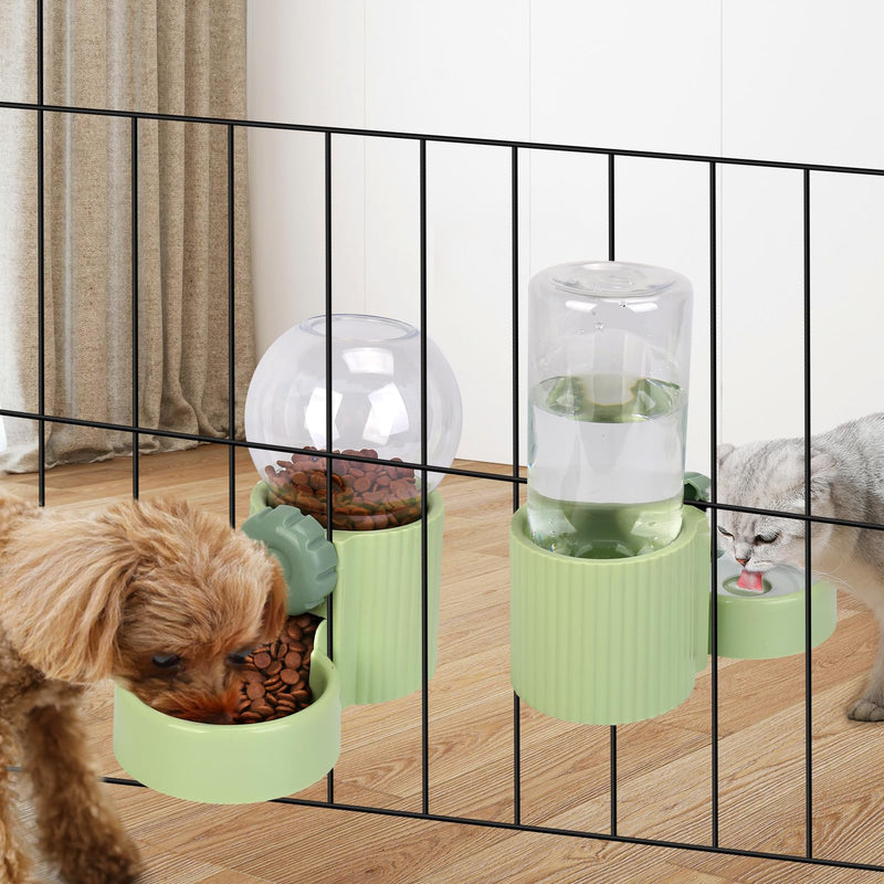 1L Kennel Gravity Pet Feeder and Waterer Set, Crate Auto Feeder Dish for Small Pets Cat Puppy Ferret Bunny Guinea Pig, Detachable Hanging Cage Automatic Food Water Dispenser (Green) - PawsPlanet Australia