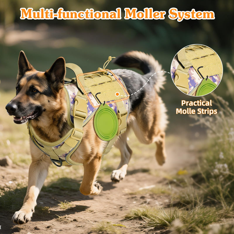 Heavy Duty Tactical Dog Harness for Large Dogs, No Pull Adjustable Pet Harness Reflective Service Training Easy Control Pet Vest Military K9 Working Dog Harnesses, Desert Camouflage, XL XL: 75-135 lbs (Chest: 26-43.3", Neck: 17.3-30.7")