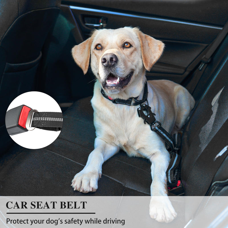Tactical Dog Lead with Padded Handles 4.5-6.3FT Shock Absorbing Bungee Heavy Duty Reflective Lead Strong No-Pull Design Metal Carabiner Clip Car Seat Belt for Medium Large Dogs, Black - PawsPlanet Australia