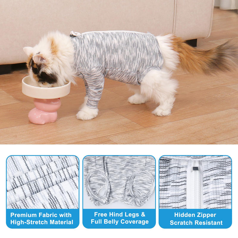 FEimaX Cat Recovery Suit for Spay Abdominal Wounds, Kitten Onesie Bodysuit with Zipper for Female and Male Cats After Surgery, Anti-Licking Pet Surgical Pajamas Long Sleeve Front Leg Prevent Shedding Black Small