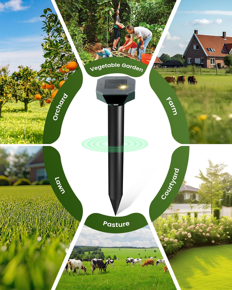 Snake & Mole & Rabbit & Skunk Repellent Solar Powered, Upgraded Ultrasonic Deterrent, IP65 Waterproof, Gopher Groundhog Chipmunk Raccoon and Vole Repellent & Deterrent for Lawn & Garden, 4 Pack 1 Count (Pack of 4) - PawsPlanet Australia