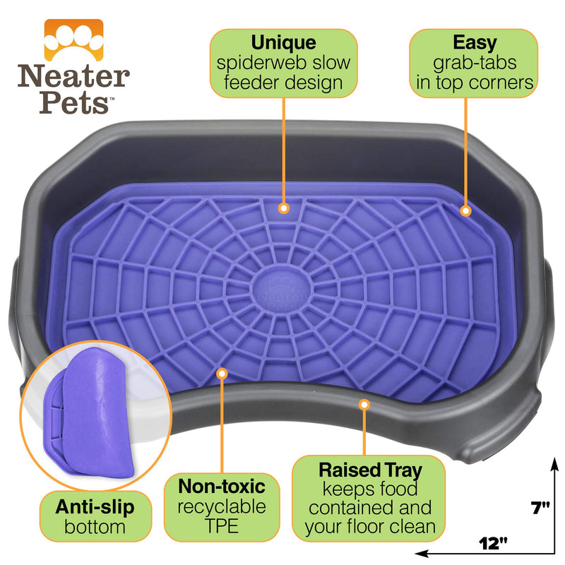 Neater Pet Brands - Pets - Neat-LIK with Mess-Proof Tray Keeps Floors Clean Purple Mat w/ Gunmetal Tray - PawsPlanet Australia