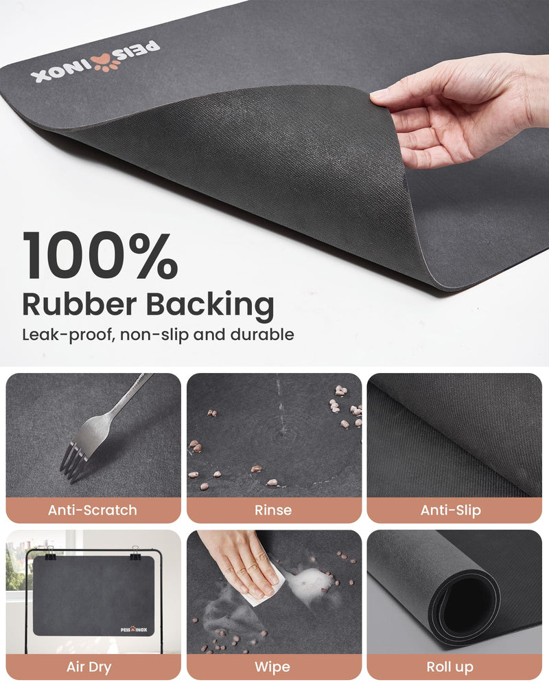 Cat Dog Food Mat, Rapid Water Absorption Dog Mat for Food and Water,100% Waterproof Cat Dog Bowl Mat, Pet Food Mat for Messy Drinkers to Protect Floors, Pet Accessories Supplies 12"x20" Dark Grey - PawsPlanet Australia