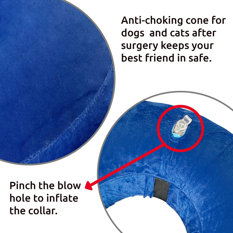 SIMENA Inflatable Pet Recovery Cone Collar for Cats and Dogs, Protective After-Surgery Adjustable Cone to Prevent from Biting and Scratching, Comfy Pet Collar (Blue, Small) Blue - PawsPlanet Australia