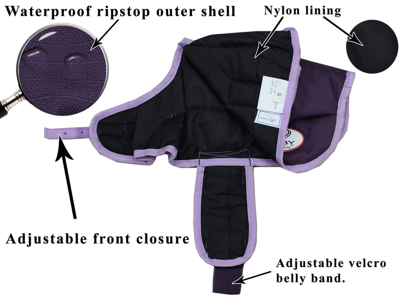 Derby Originals Ruff Pup 1200D Ripstop Waterproof Winter Dog Coat 150g Medium Weight Small (13.5 in) Purple