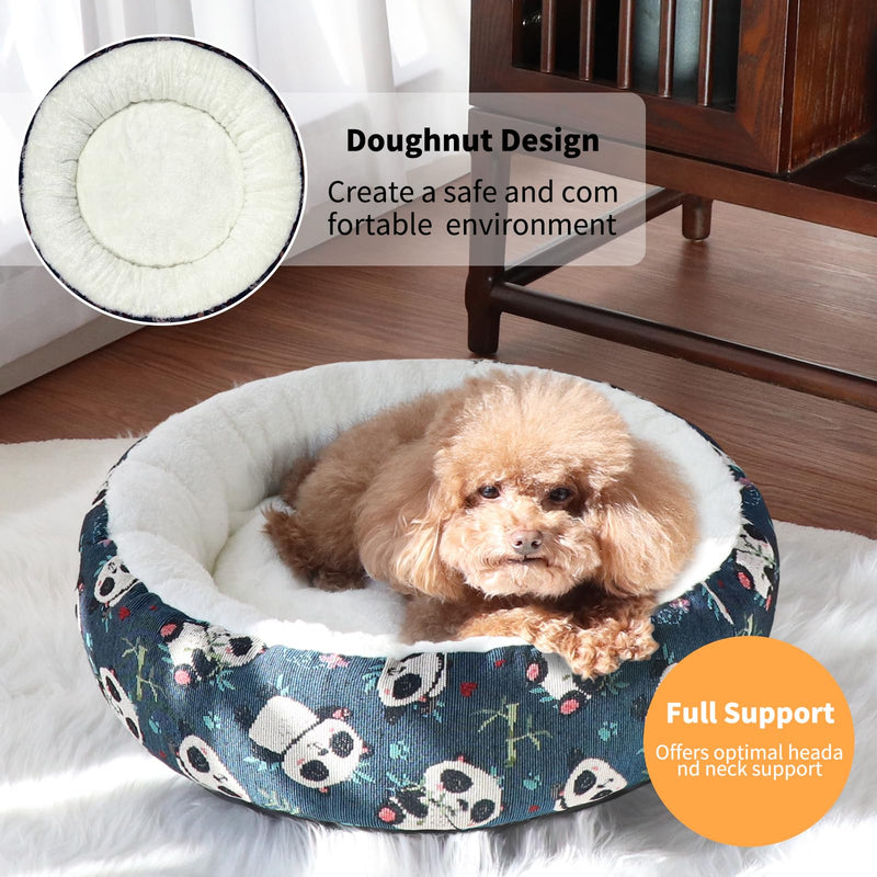 Circular Calming Dog & Cat Bed Anti-Anxiety Plush Dog Bed Washable Pet Bed with Anti Slip Backing Donut Cuddler with Cute Jacquard Patterns for Cat and Small Puppy 30" (Small, Beijing Opera) - PawsPlanet Australia