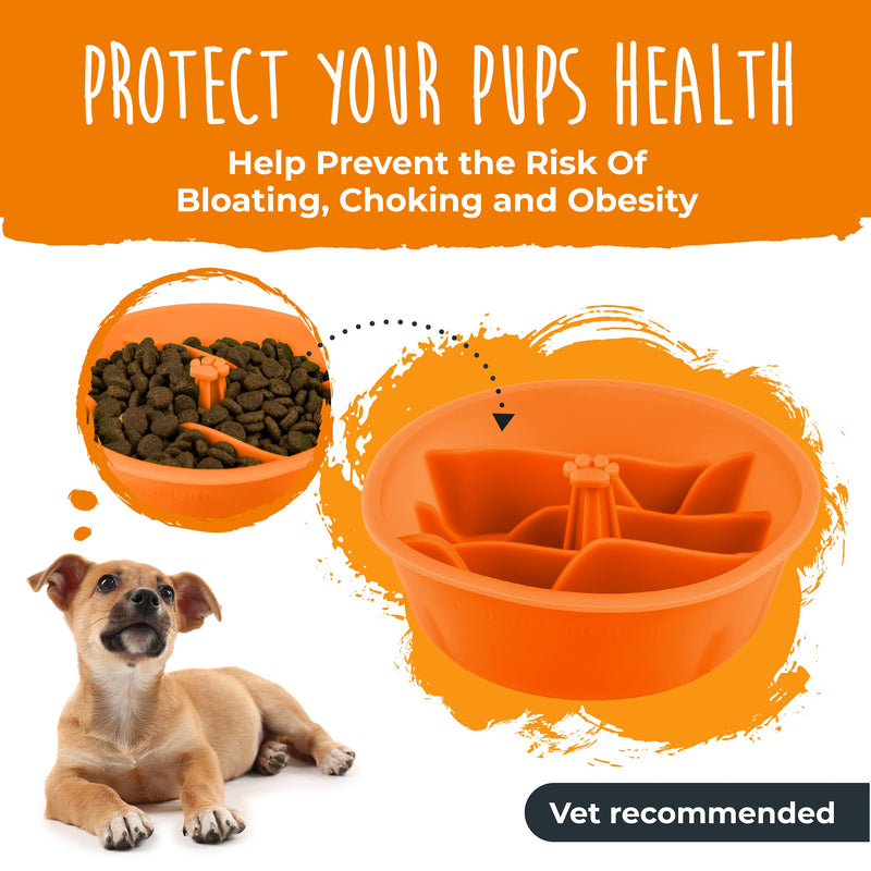 Mighty Paw Slow Feeder Dog Bowls | Interactive Dog Bowl Slow Feeder - Silicone Dog Puzzle Feeder Insert - Dog & Cat Slow Feeder Bowl - Medium Dog Slow Feeder Bowl for All Sized Breeds! (7" x 2") Orange - PawsPlanet Australia