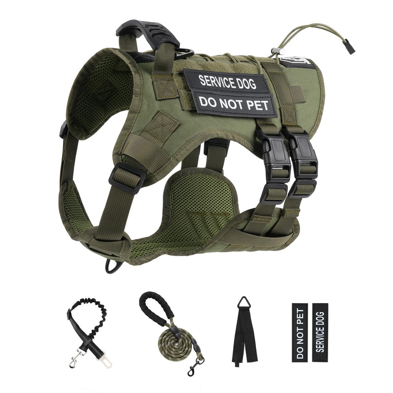 No Pull Tactical Dog Harness for Large Dogs, Escape Proof Molle Dog Vest Harness and Leash Set, Adjustable Military Service Dog Harness with Handle for Medium Large Dogs(Green, M) Green - PawsPlanet Australia
