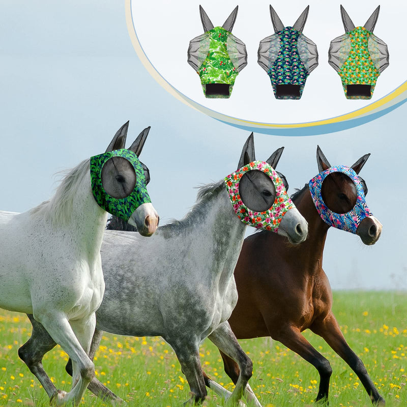 Chunful 6 Pcs Horse Fly Masks with Ears Smooth and Comfortable Cashel Mesh Fly Mask Elasticity Breathability UV Protection Horse Face Covering for Riding Supplies(Flamingo,Medium) Flamingo Medium - PawsPlanet Australia