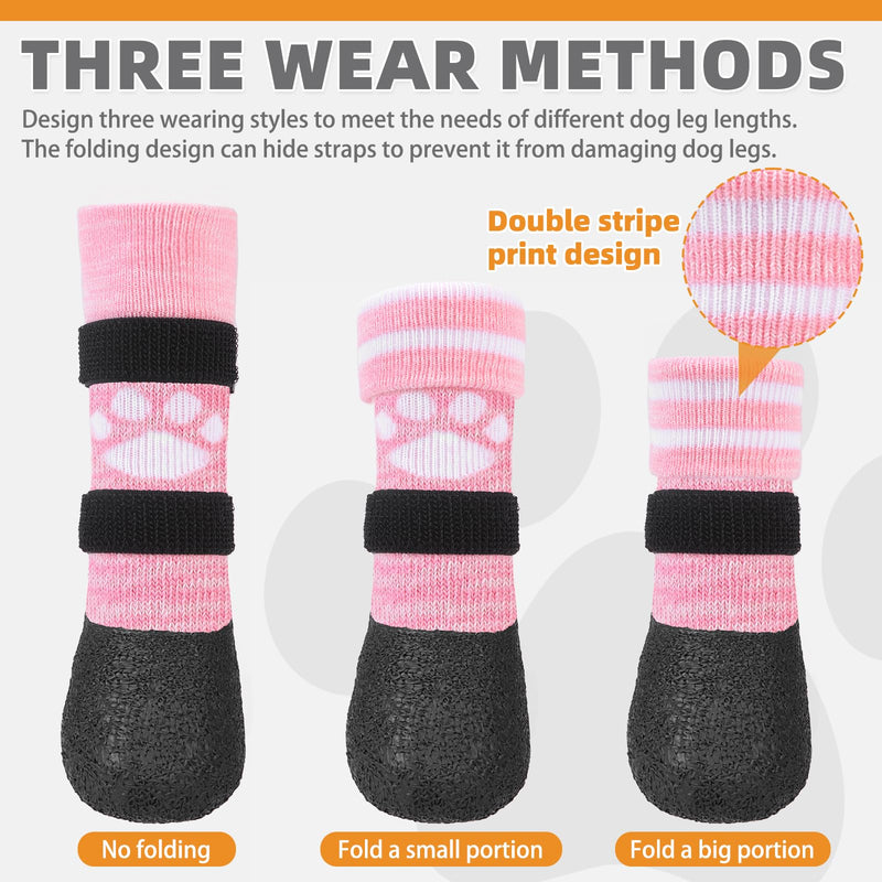 KOOLTAIL Anti Slip Dog Socks to Prevent Licking Paws for Hot/Clod Pavement,Waterproof Long Snow Dog Boots&Paw Protectors with Straps Traction Control for Hardwood Floor for Small Medium Large DogsS Pink with Paw Pattern