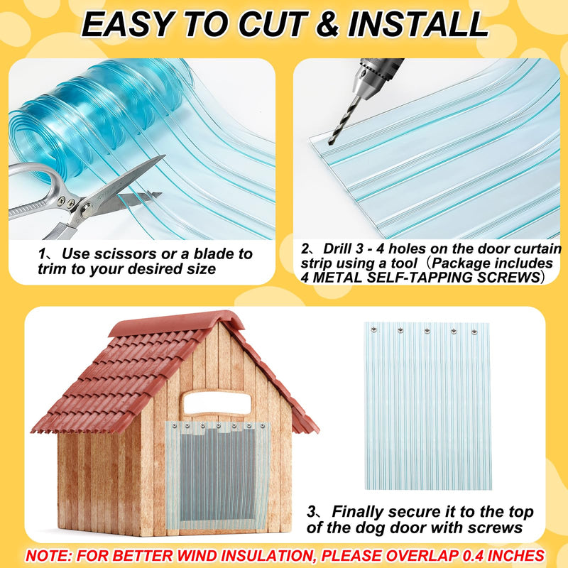 Dog Door Replacement Flaps Plastic Vinyl Strip for DIY Cat House, Eco-Friendly Clear Dog House Kennel Door Flap Strips - 8 in x 4.9 ft