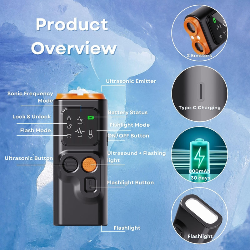Upgraded Ultrasonic Dog Barking Deterrent, Handheld Anti Barking Device, 3-in-1 Rechargeable Dog Training & Behavior Aid, Safe and Humane Stop Dog Barking with LED Flashlight Orange