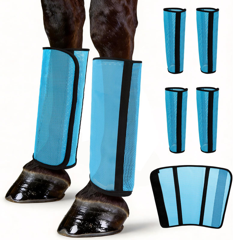 Fly Boots for Horses Set of 4 – Horse Fly Boots with Anti-Sag Stays & Breathable Mesh, Reduces Stomping & Fatigue, Curved-Edge Design for Natural Motion, Comfort Fit for Medium to Large Horses Blue