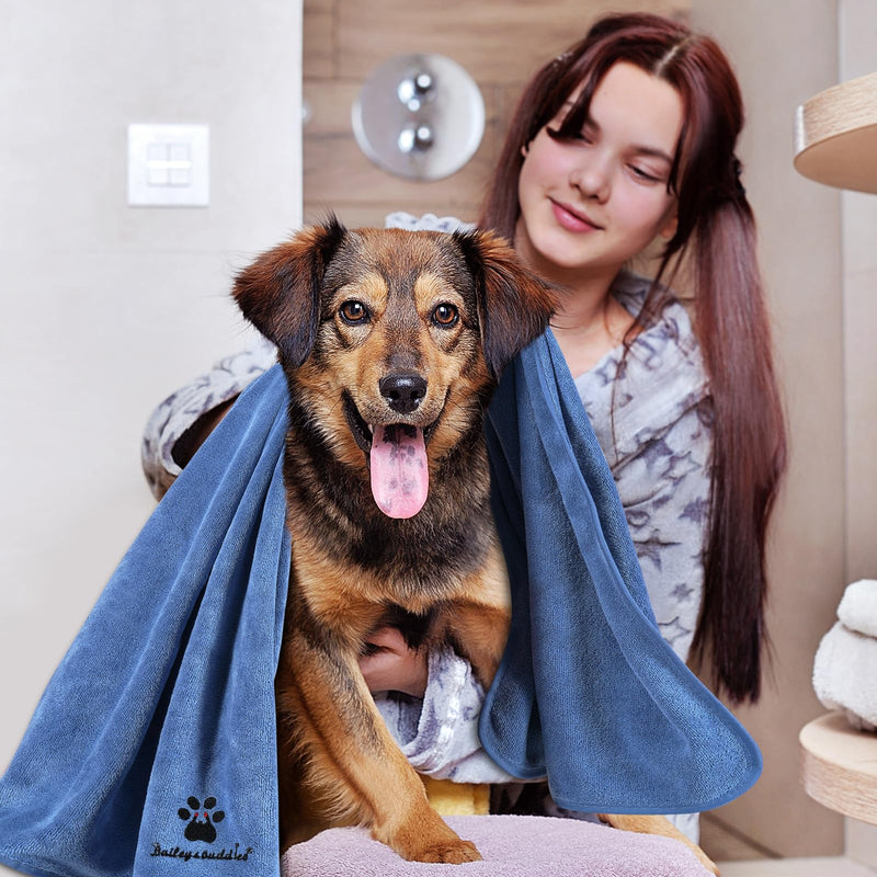 Bailey & buddies Dog Towels – Super Absorbent Microfibre Pet Towel Set (2 Pack, Green & Blue) | Quick Dry, Soft & Durable, 100×50cm for Dogs, Cats & Other Pets