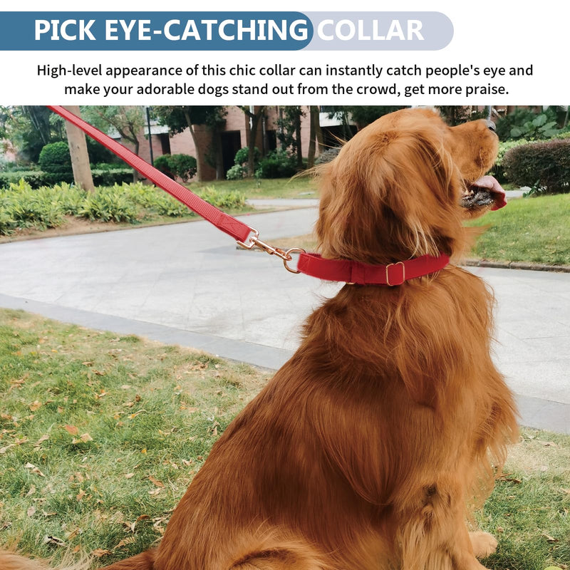 Soft Leather Martingale Dog Collar - Adjustable Rose Gold Limited Slip Collars [Easy to Clean], Stylish Durable Heavy Duty Nylon No Pull Training Collar for Small Medium Large Dogs M Red M (Neck 14"-21", Width 1") - PawsPlanet Australia