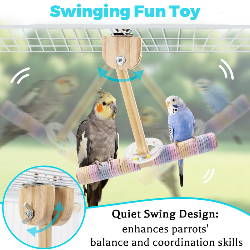 Bird Swing Toys with Rustling Sound, Colorful Cotton Rope Perch for Parrots' Soft Grip, Wooden Parakeet Swing Perch for Balance Training, Swaying Bird Cage Toys for Budgie Cockatiel Lovebird - PawsPlanet Australia