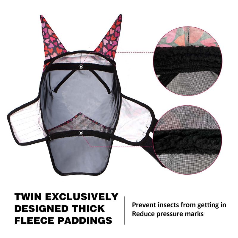 Harrison Howard Pro LumiVista Horse Full Face Fly Mask Large Eye Space Long Nose with Ears UV Protection for Horse Cute Hearts L - PawsPlanet Australia