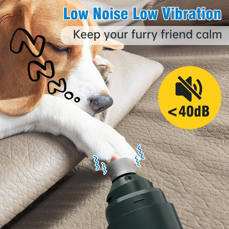 Dog Nail Grinder, 7-Speed Quiet Electric Dog Nail Trimmers, Dog Nail Clippers with Sponge Dust Collection & File for Small Medium Large Dogs, Rechargeable Pet Paw Grooming Supplies Kit(Green) Green - PawsPlanet Australia