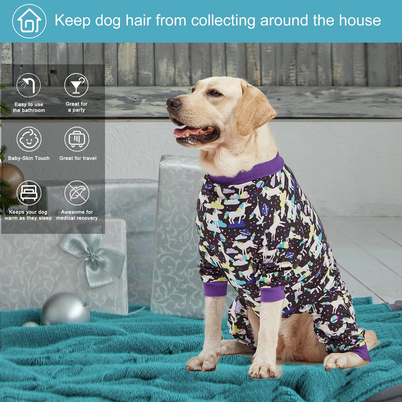 LovinPet Large Breed Dog Clothes, Wound Care/Post Surgery Recovery Shirt for Large Dogs, Unicorns in Space Black Print, UV Protection, Pet Anxiety Relief, Stop Shedding for Dogs, Pet PJ's, 2XL XX-Large - PawsPlanet Australia