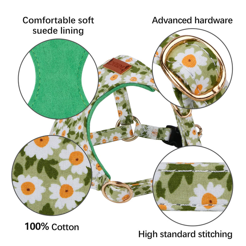 CHEDE No Pull Floral Pattern Dog Harness- Lightweight and Soft, Adjustable Small Dog Harness and Leash Set, with Dog Leash, Suitable for Puppy Small and Medium-Sized Dog (M, Green Daisy) - PawsPlanet Australia