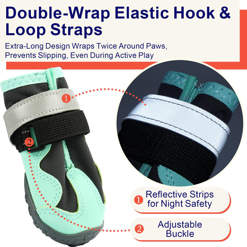 2 Breathable Small Dog Shoes for Outside, Anti-Slip Reflective Waterproof Dog Boots, Dog Rain Boots & Paw Protectorss for Winter Snow, Hot Pavement Green 3# 2.16'' (2 Boots) - PawsPlanet Australia