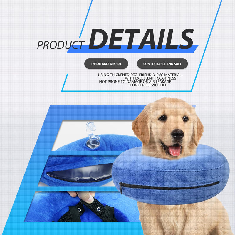 Inflatable Dog Collar, Soft Protective Collar, Blue, L | Dogs with a neck circumference of 38-50 cm, soft donut collar with clear view, washable cover and adjustable fit
