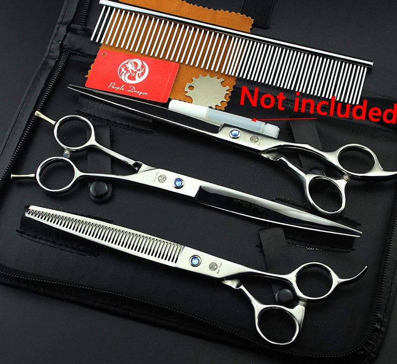 Purple Dragon 8.0 inch Dog Hair Cutting, Curved and Thinning Scissor Shears Pet Grooming Tool Kit Silver - PawsPlanet Australia