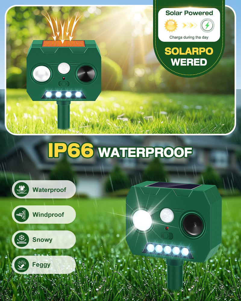 Solar Ultrasonic Animal Repellent Outdoor, 2 Pack Cat Repellent Outdoor Deer Repellent Devices with PIR Motion Sensor ＆ LED Flash, Waterproof Squirrel Repeller, Cat, Raccoons, Rabbits, Deer, Skunk 1 Count (Pack of 2) - PawsPlanet Australia