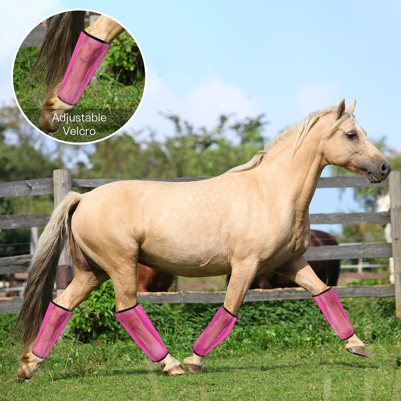 4 Sets Fly Boots Loose Fitting & Non-Slip Horse Fly Leggings No More Horsefly Nuisance Greatly Reduce Stomping Breathable with Natural Air Flow Pink