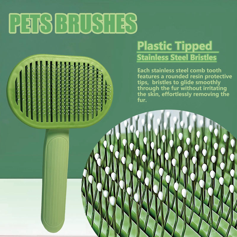 Demiya Cat Grooming Brush with Ergonomic Handle, Green Plastic Pet Brush for Cats & Dogs, Hair Shedding and Deshedding Tool for Long & Short Haired Pets (Green)