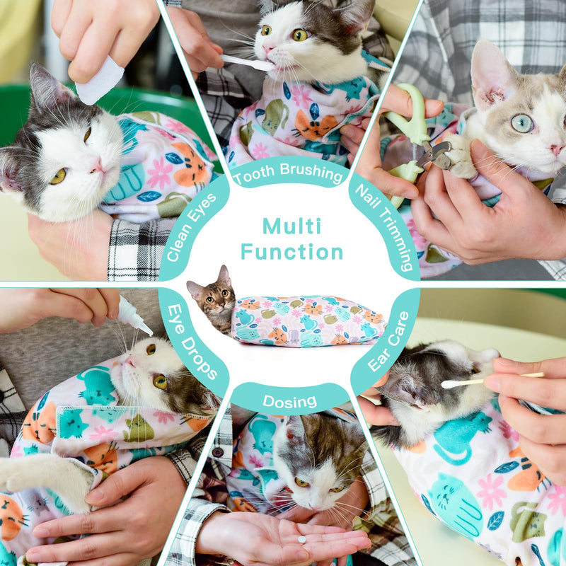 33.5" Cat Wrap for Grooming, Maximum, Self-Adherent Soft Cat Blanket for Nail Clipping, Anti-Scratch-Escape Calming Wrap, Cats Burrito Swaddle for 6-18 lbs (Green Kitten, XX Large) Green Kitten XX Large (22lbs) - PawsPlanet Australia