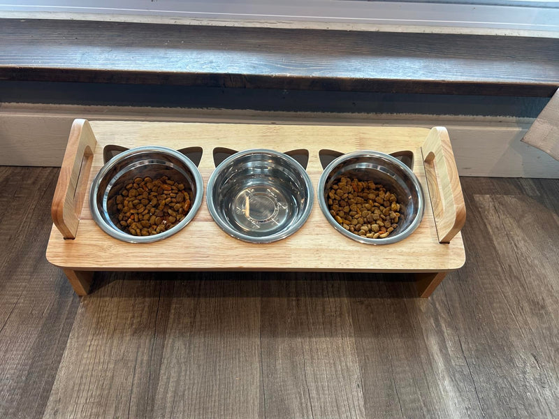Elevated Cat Food Bowl, 3 Stainless Steel Raised Cat Bowls with Stand, 15°Tilted Cat Bowl for Small Dog, Cat Food and Water Bowl Set, Anti Vomitting, Whisker Fatigue and Dishwasher Safe - PawsPlanet Australia