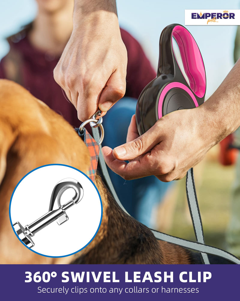 Emperor Pets 26 ft Retractable Dog Leash Large Dogs - Up to 110lb, Large Dog Leash Heavy Duty Leash Retractable 26 ft, Leashes for Large Breed Dogs, Medium Dogs -PK26 26 ft. (8m) Pink - PawsPlanet Australia