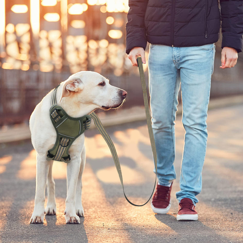 No Pull Dog Harness for Large Dogs, Adjustable No Choke Pet Vest with Dog Leash Fit Smart Reflective Pet Walking Harness for Training Easy Control Soft Handle Green L Army Green - PawsPlanet Australia