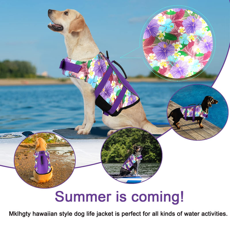Ripstop Dog Life Jacket, Reflective & Adjustable Dog Swimming Vest with Handle, Dog Life Vests for Boating & Swimming, Pet Safety Life Preserver for Small Medium Large Dogs (Purple, S) Floral Purple - PawsPlanet Australia