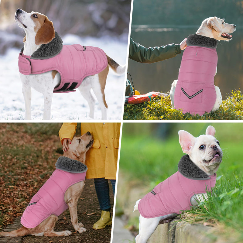 Dog Coat, Waterproof Dog Winter Jacket with Pocket, Reflective Adjustable Pet Snow Vest, Warm Cozy Fleece Sweater for Small Medium Extra Large Dogs - Light Pink, 3XL 3XL(Chest Girth:33.9-42.9") - PawsPlanet Australia
