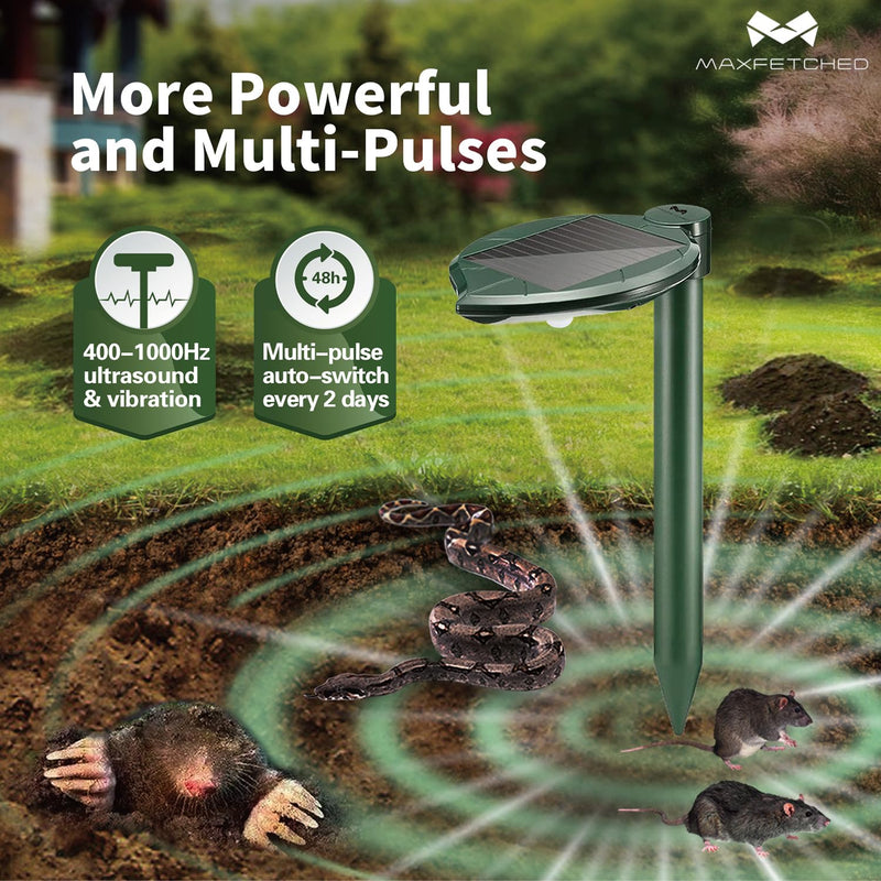 Solar Snake Repellent Ultrasonic Outdoor with LED Light, Sonic Mole Repeller Solar-Powered, Snake Mole Vole Gopher Away for Lawn Yard 2PK 2