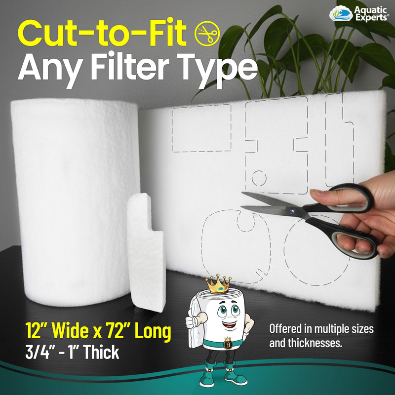 Aquatic Experts Aquarium Filter Floss for Fish Tank Filters - FilterFirst Aquarium Filter Pad - Media Roll for Crystal Clear Water, 3/4" - 1" Thick (12 Inch Wide, 72 Inch Long) 12 Inch Wide - PawsPlanet Australia