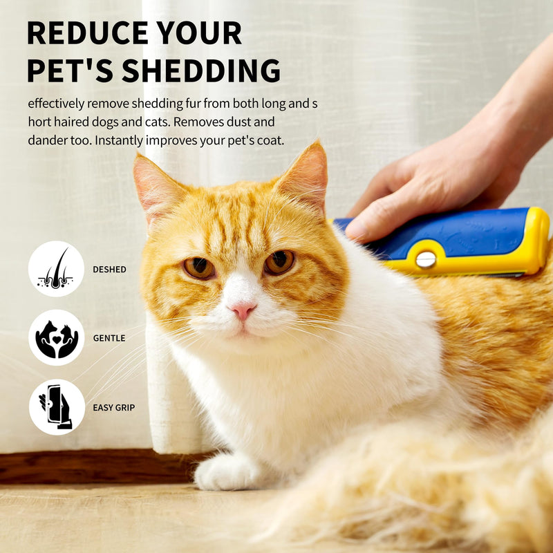Dog Brush for Shedding, Deshedding Grooming Tool for Dogs & Cats, Pet Hair Remover, Cat Deshedding Comb, Professional Grooming Tool, Easy to Clean, Pet Grooming Brush for Dogs and Cats Blue_Yellow - PawsPlanet Australia